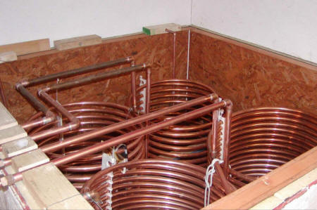 solar heat storage tank and copper coil heat exchangers