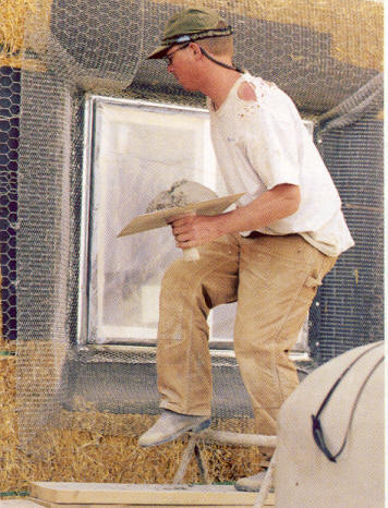 Straw bale home -- window stucco