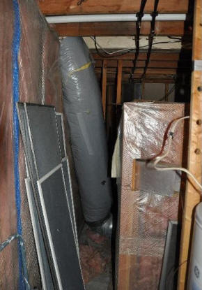 Cold air outlet duct from solar heater storage